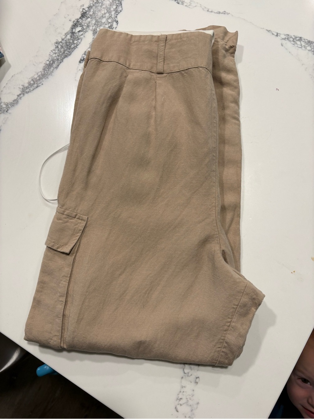 Express Linen Blend Utility Cargo Wide Leg Jumpsuit Small Ivory Taupe - Picture 9 of 10